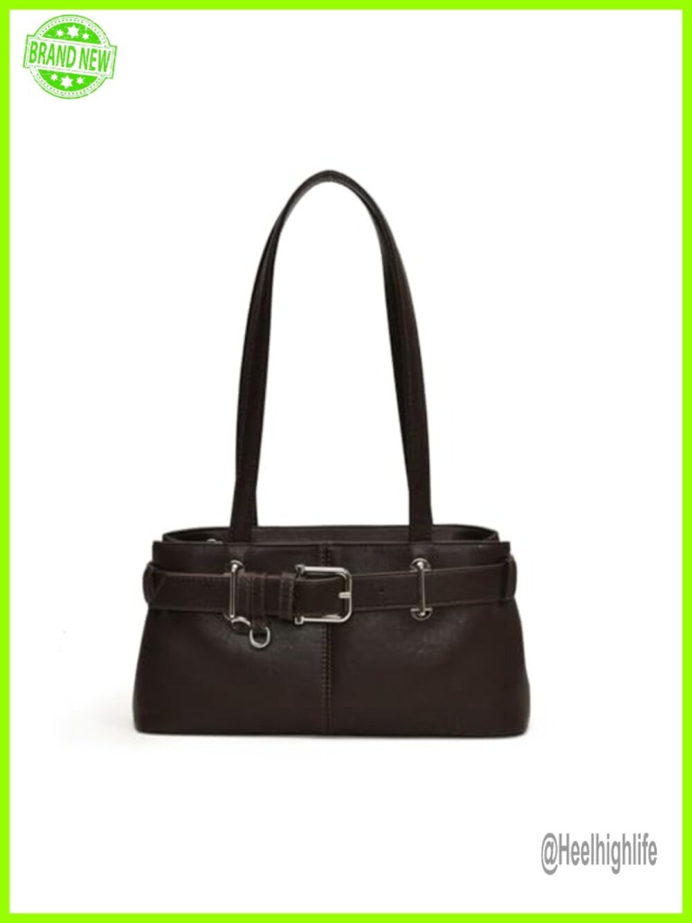 Y2K Hobo Shoulder Bag PU Leather Belt Buckle Underarm Satchel Purse